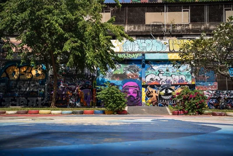 Film location scouted by Bangkok Production Company in Thailand: street with graffiti walls