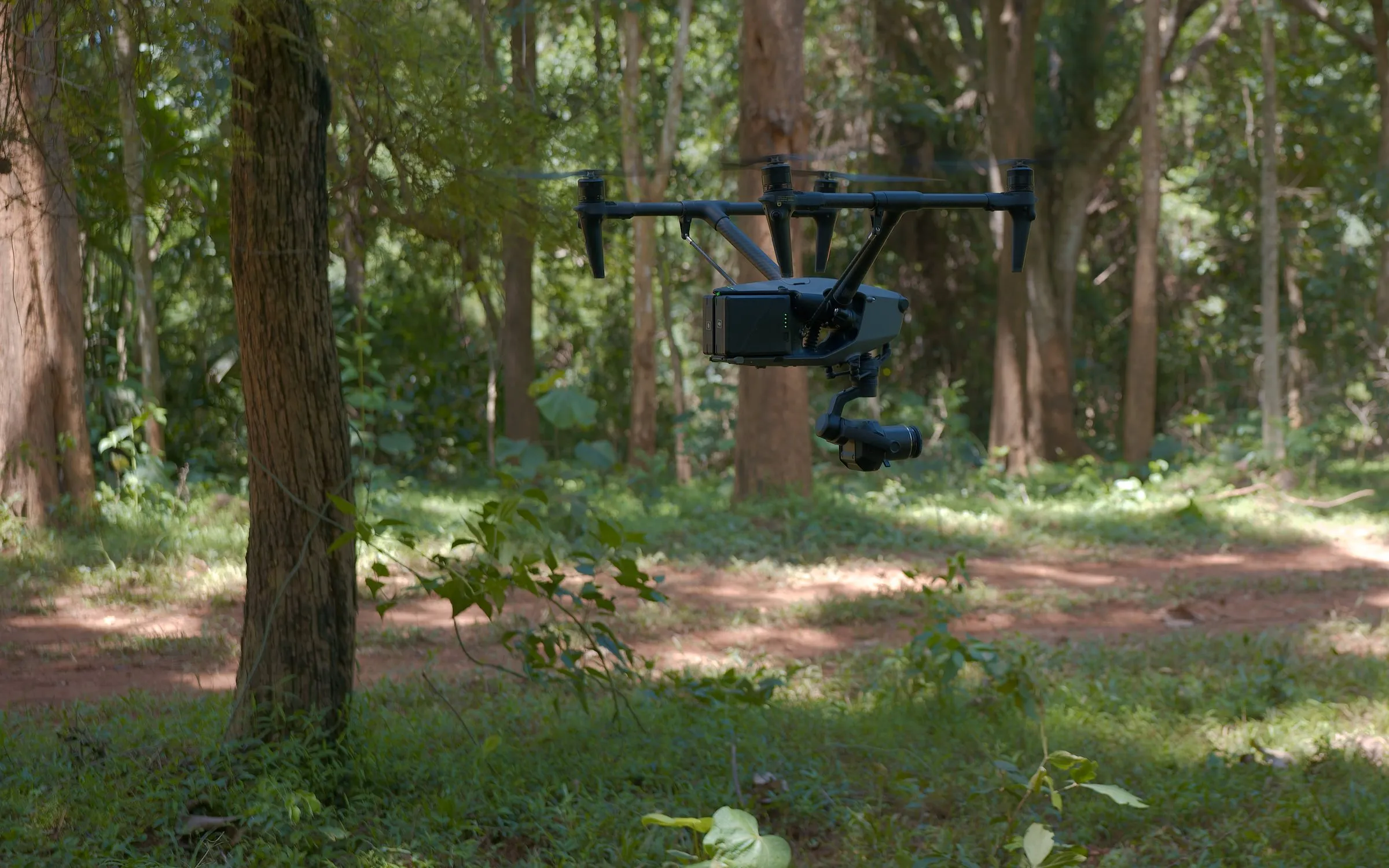 โดรน DJI Inspire 3 พร้อมกล้อง Zenmuse X9 กำลังบินในป่า