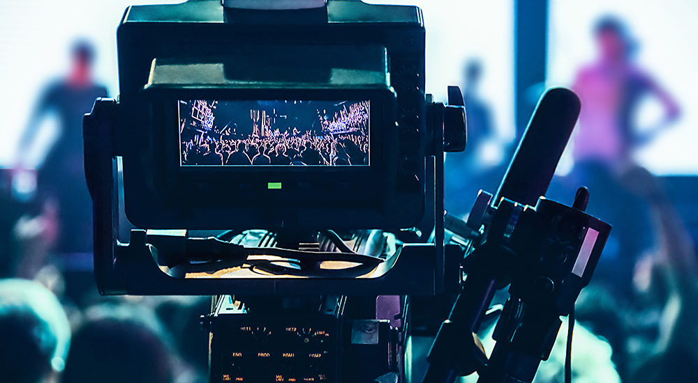 Shooting concert professional camera. View of the video camera v